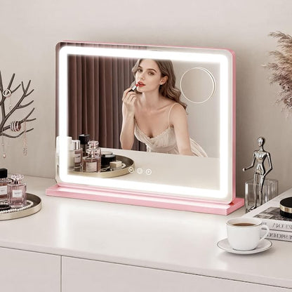 ROLOVE Pink Makeup Mirror with Lights, 23x18 Inch - Image 2
