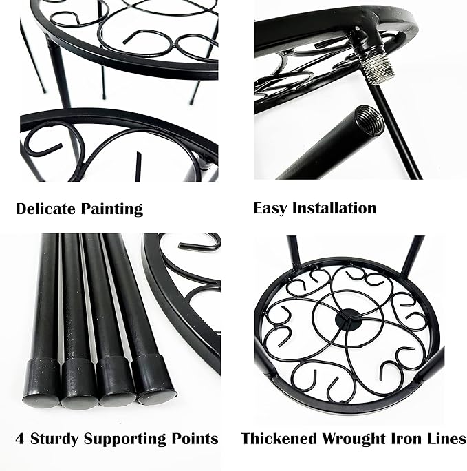 HAINARverS Metal Plant Stands 5-Pack, Heavy Duty Rustproof Iron Corner Flower Pot Stand Holder,Round Supports Display Rack Tiered Plant Stand Shelf For Indoor And Outdoor Multiple (Black)