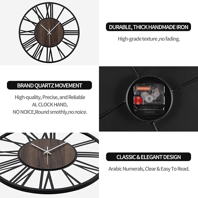 Large Wall Clock for Living Room Decor, 20 Inch Non Ticking Silent, Battery - Image 8