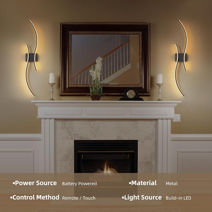 Battery Operated Wall Sconce Set of 2, Dimmable Modern LED Rechargeable Wall - Image 7