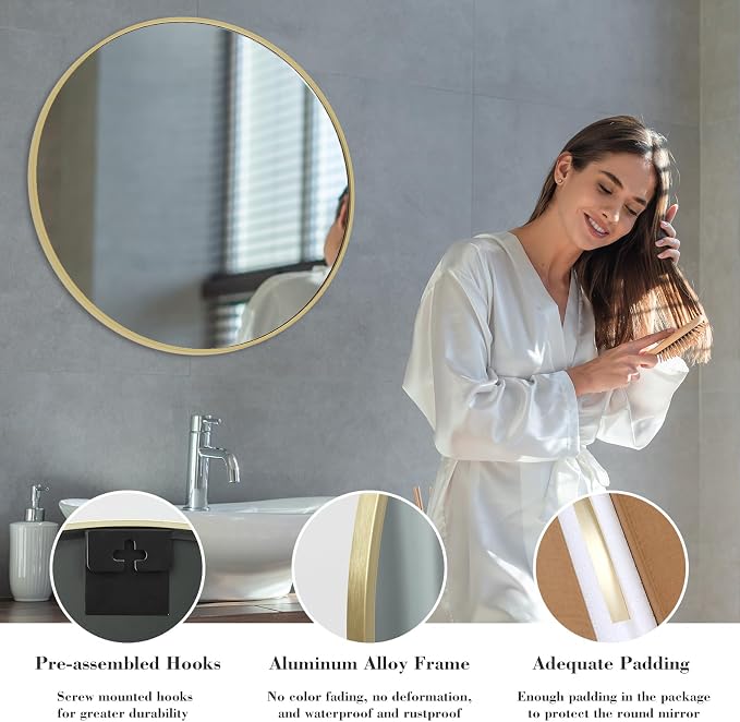 NEWBULIG Round Bathroom Mirror for Over Sink, 30 Inch Wall Mount Vanity Circle - Image 4
