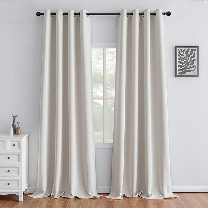 IGEMAEVE Greyish White Curtains 108 Inch Length 2 Panels Set, Light Filtering by IGEMAEVE