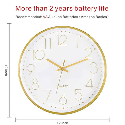 Foxtop Gold Wall Clock 12 Inch Silent Non-Ticking Battery Operated Round Quartz - Image 2