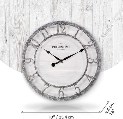 Presentime & Co 10" Farmhouse Series Wall Clock, Quartz Movement, Shiplap Style - Image 4