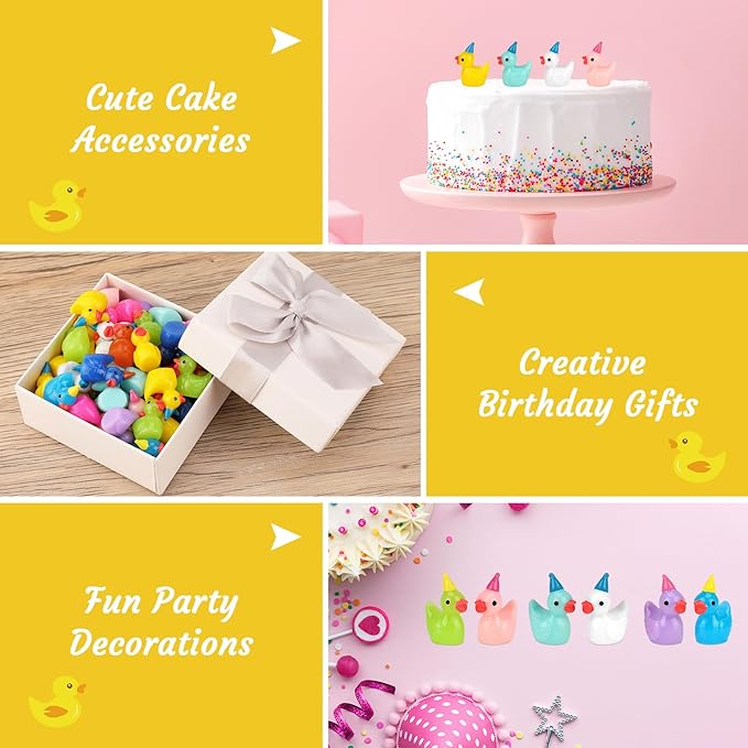 100 Pack Mini Resin Ducks, Multicolor Mini Ducks Wearing Party Hat, Tiny Duck Miniature Duck Figures Tiny Home Ornament for Micro Landscape Dollhouse Garden Aquarium Potted School Office