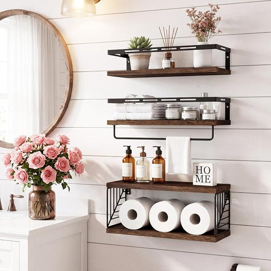 Fixwal Wall Mounted Bathroom Shelves Over Toilet, Rustic Wood Floating Shelves - Image 2
