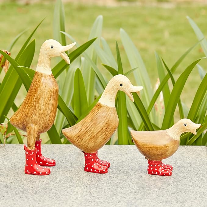 GUTE Duck Yard Decorations Yard Art Garden Puddle Ducks with Spotted Wellies Boots - Single - Garden Decor Statues, Duck Figurine Statue - Waterproof Indoor & Outdoor Lawn Gnome Ornament (Small Duck)
