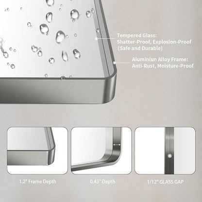 LOAAO 40X32 Inch Brushed Nickel Bathroom Mirror, Rounded Rectangle Silver Metal - Image 5