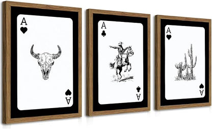 Western Cowboy Wall Art Set Of 3 Cowboy Print Playing Card Inspired by TransformYourWallsElevateYourStyle