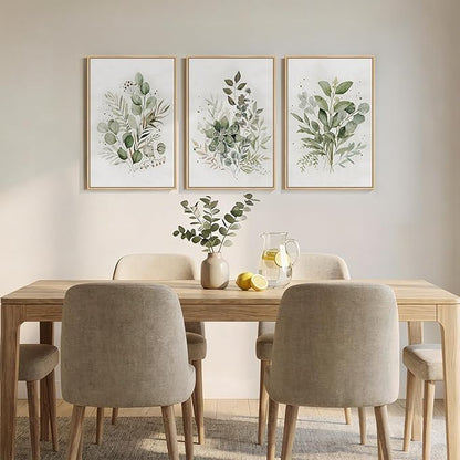 Framed Botanical Wall Art for Living Room, 3 Piece Neutral Sage Green - Image 4