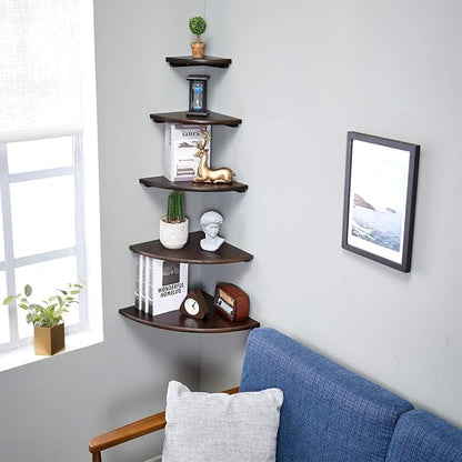 Corner Shelf, 14inch Walnut Solid Wood Floating Corner Shelves Wall Mount Round - Image 5