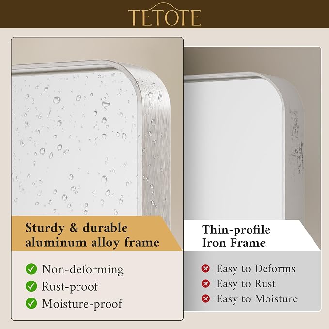 TETOTE Brushed Nickel Bathroom Mirror 48 x 30 Inch - Image 3