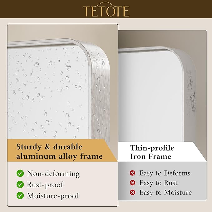 TETOTE 55 x 30 Inch Brushed Nickel Bathroom Mirror - Image 3