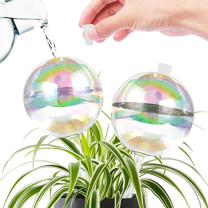 ZephyrBloom 13 oz Up 2 Weeks Large Plant Watering Globes & Bulbs, Self Watering Glass Globes to Water Plants While Away, Indoor Outdoor Automatic Slow-Release Watering Bulbs for Houseplants 2 Pack
