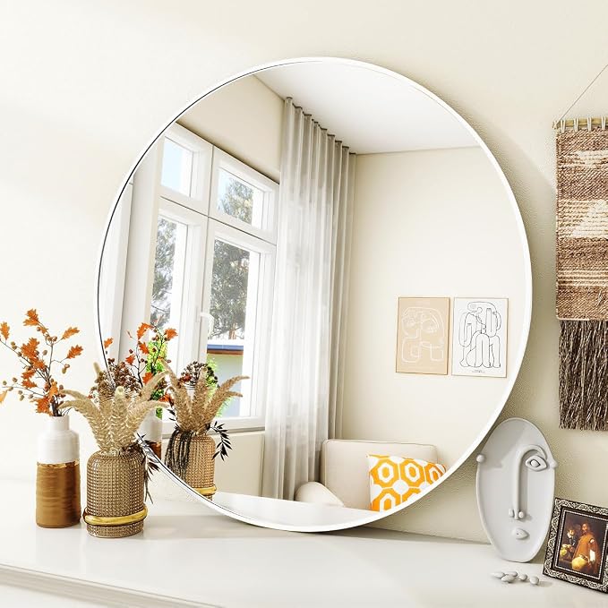 VooBang White Round Bathroom Mirror, 20 inch Circle Mirror, - Image 3