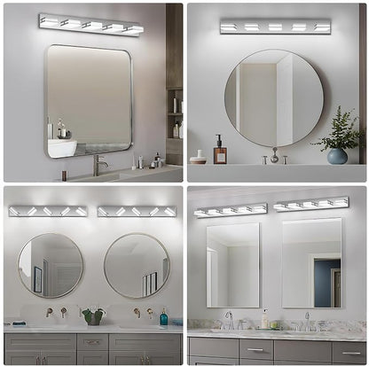 Modern LED Bathroom Lights Fixtures 5-Light, Stainless Steel Chrome Acrylic - Image 8