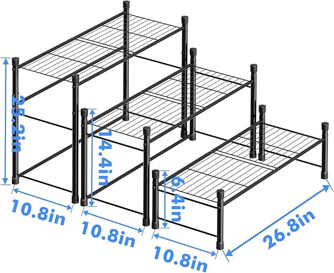 New England Stories Outdoor Plant Stand, 3-Tier Metal Plant Rack, Heavy Duty and Waterproof Plant Shelf, Stackable Tall Flower Pot Holder for Garden Display Rack, Black