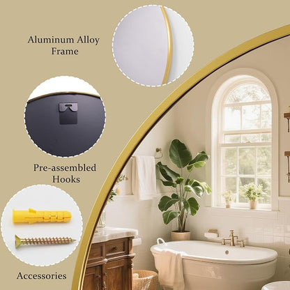 XRAMFY 42 Inch Round Gold Metal Wall Mirror - Image 5