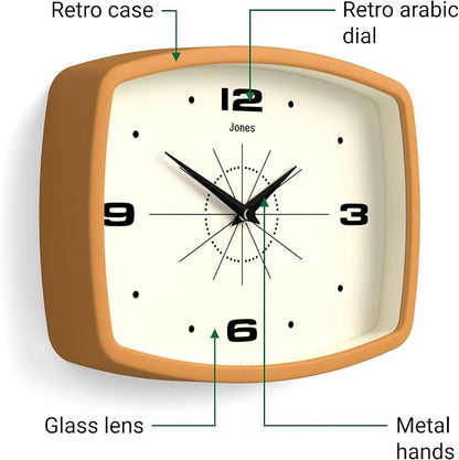 JONES CLOCKS® Movie wall Clock | Retro Rectangular Clock | 10 inch | Mustard - Image 6