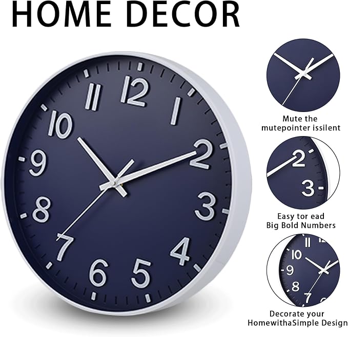 HZDHCLH Wall Clocks Battery Operated, Wall Clock Navy Blue, 12 inch Wall Clock - Image 3