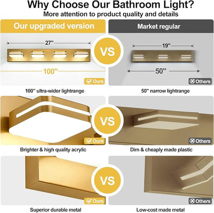 360° Rotate LED Bathroom Vanity Light Fixtures, 1600LM Acrylic Gold Vanity - Image 2