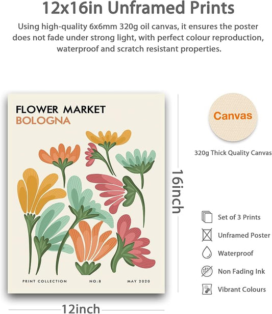 HesenDot Unframed Floral Wall Art Set of 3, 12x16in Flower Market Canvas Prints - Image 2