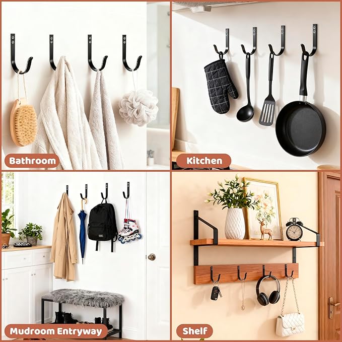 Wall Hooks for Hanging, Large Coat Hooks Wall Mount, Heavy Duty Screw in Metal - Image 6