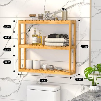 Domax Bamboo Bathroom Shelf 3-Tier Wall Mount Storage Rack Multifunctional - Image 3