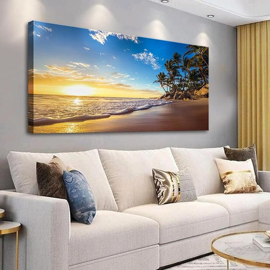 Beach Sunset Large Wall Art Tropical Palm Tree Canvas Paintings Coastal by weiyiart