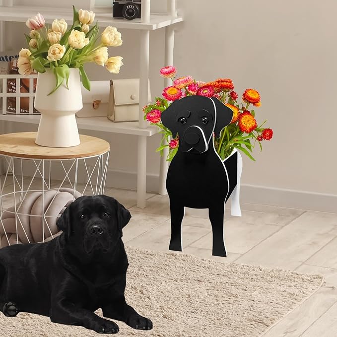 Black Labrador Dog Planter Plant Pots,Cute Garden Dog Flower Planter,Dog Planters Birthday Gifts for Women,Office,Indoor/Outdoor Decor(9.45 * 6.38 * 13.39in)