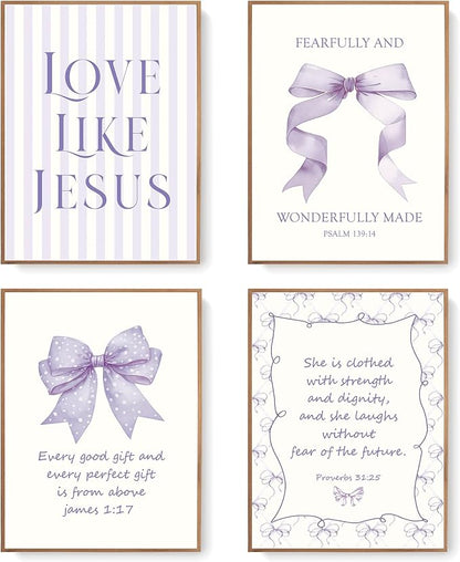 LARTSFRO Coquette Purple Bow Jesus Wall Art Decor Posters, Inspirational Bible by Unknown