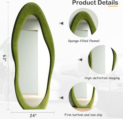 Honyee Full Length Mirror, Flannel Wrapped Wooden Frame Floor Mirror, Irregular - Image 5