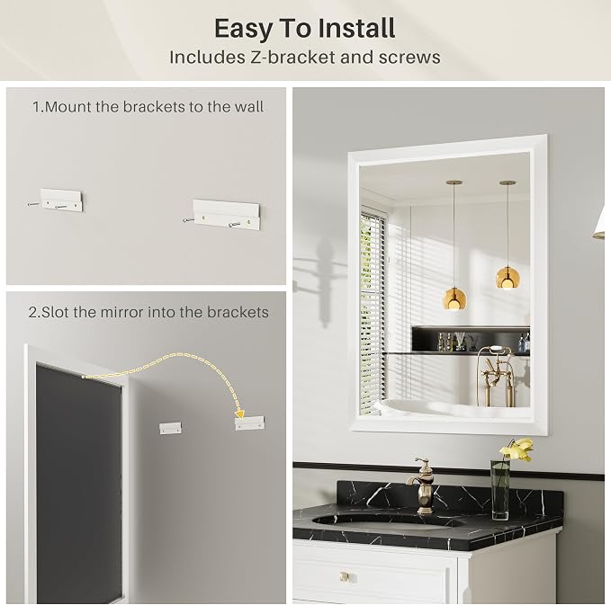 22x30 Inch White Bathroom Mirror - Image 7