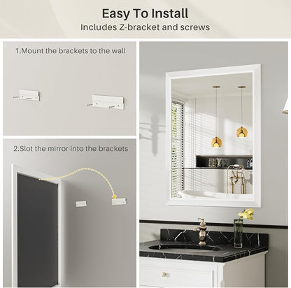 24x32 Inch White Bathroom Mirror - Image 6