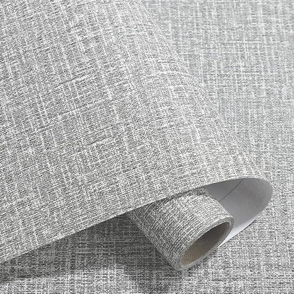 Yancorp 10ft Textured Fabric Gray Wallpaper Faux Grasscloth Grey Peel and Stick - Image 2