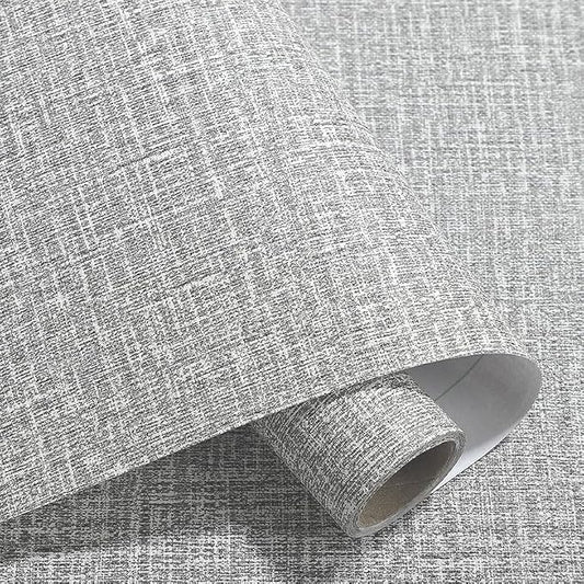 Yancorp 10ft Textured Fabric Gray Wallpaper Faux Grasscloth Grey Peel and Stick - Image 2