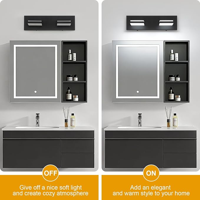 SineRise LED Modern Bathroom Vanity Light Fixtures, Matte Black Modern Acrylic - Image 3