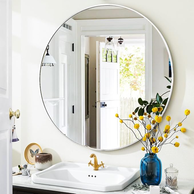 VooBang White Round Bathroom Mirror, 20 inch Circle Mirror, - Image 7