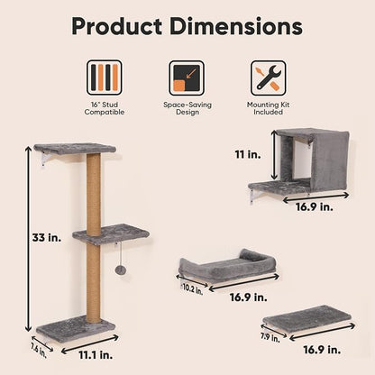 FUKUMARU Cat Wall Shelves, Stable & Safe 4 in 1 Cat Walls Furniture Set - Image 5