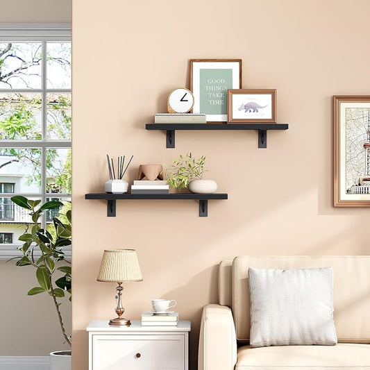 HOOBRO Floating Shelves for Wall, 15.4" Wall Mounted Shelves Set of 2, Hanging - Image 2