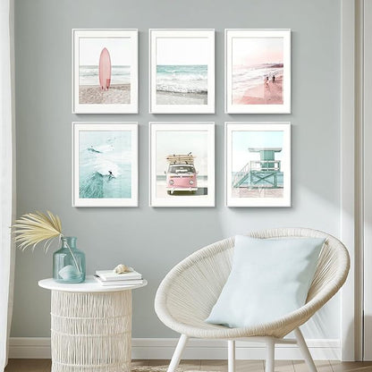 Framed Coastal Beach Wall Art for Living Room, 6 Piece Ocean Wave Surfboard - Image 5