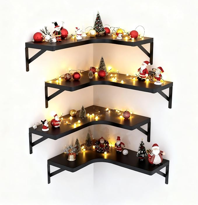LEOPO Corner Floating Shelves Set of 4, Hardwood Storage Shelves, Cozy & by FinestHomeDecor