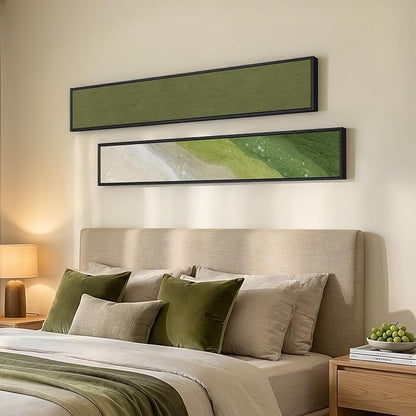 Long Narrow Framed Sage Green Vertical Abstract Wall Art Set, 2 Piece Modern - Image 3