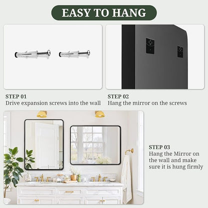 Bathroom Mirror 40x30 Inch Black Metal Frame Rectangle Vanity Mirror - Image 6