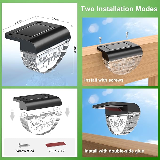 12 Pack Solar Deck Lights Outdoor, Solar Step Lights Waterproof for Outside, Yard, Patio, Garden, Pool, Railing, Stairs, Fence (Warm White)