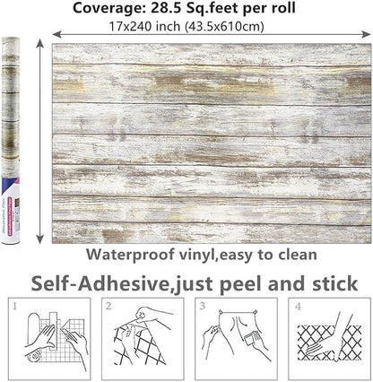 Arthome 17x240'' Gray Rustic Wood Contact Paper Peel and Stick Self-Adhesive - Image 7