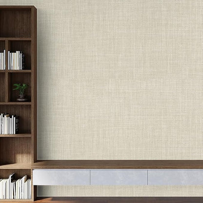 SHUFA Gray Beige Cotton-Like Textured Grasscloth Wallpaper Matte Thick Real - Image 8