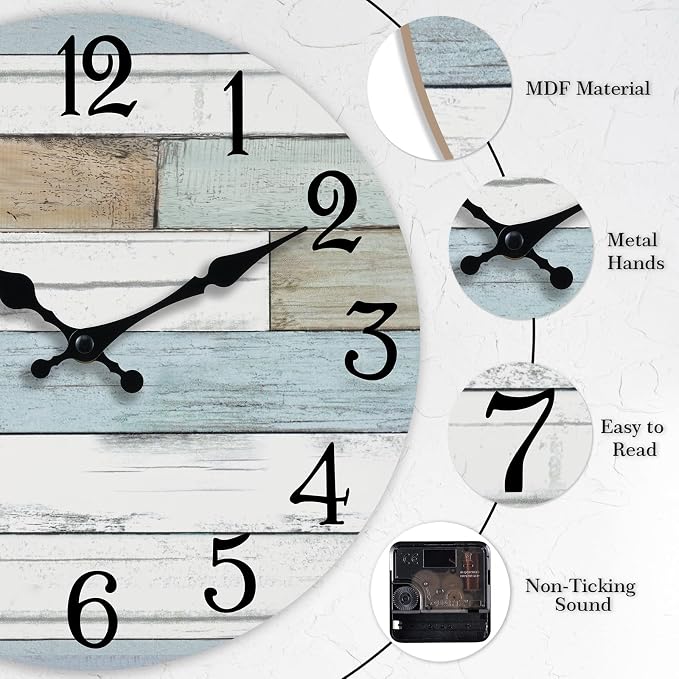 KECYET Wall Clock Battery Operated 14 Inch Large Silent Non Ticking Coastal - Image 5