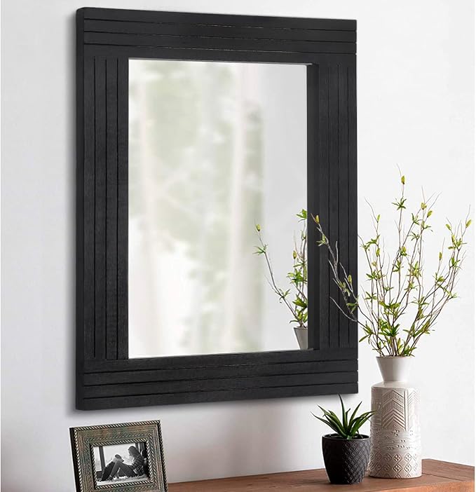 Black Vintage Rustic Wood Framed Wall Mirror Farmhouse Rectanglular Antique by HLFMVWE