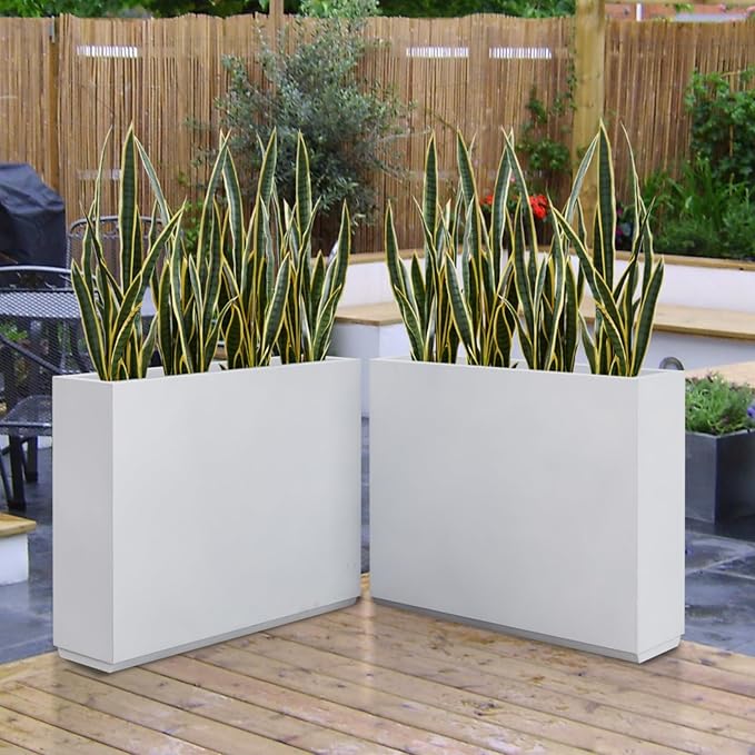 Metallic Heavy Planter for Outdoor Plants, 38Lx10Wx30H Inches Tall and Long Metal Divider Planter Box with for Outside & Indoor, Seamless (White)